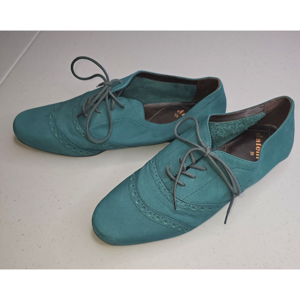 DATELLI Teal Leather Oxford Flats Lace Up Brogue Women's Size 9.5 -3060/B2